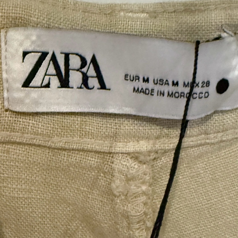 NWT ZARA Beige Linen Stylish Crossover Cargo Pant. Size Medium. - Picture 5 of 16